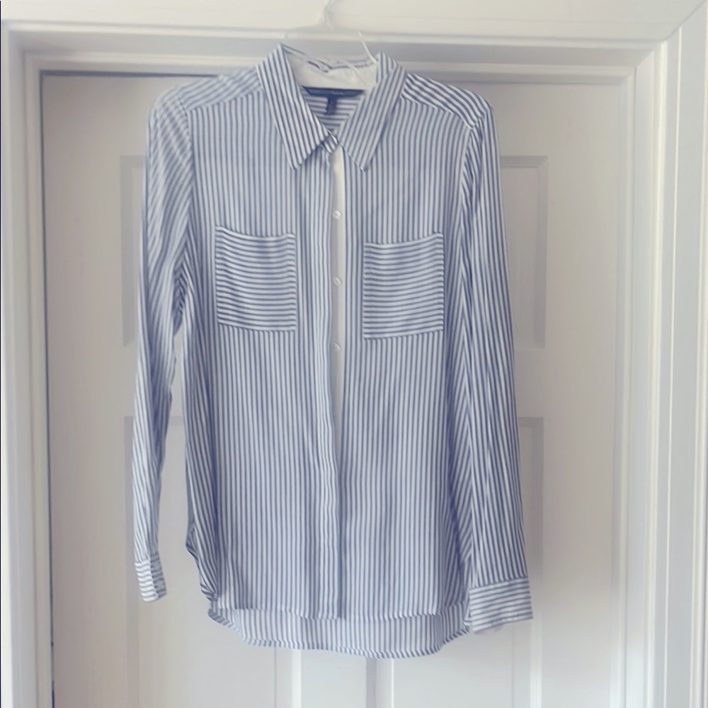 Long white and blue stripped blouse.